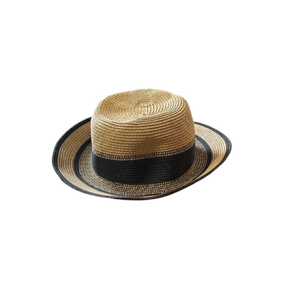 Womens Fedora Beach Hat Short Brim Black Brown Striped Packable Roll Up Sun Hat